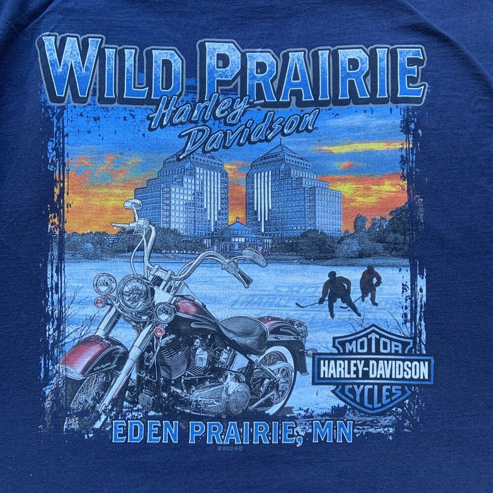 Harley Davidson T-Shirt Men L Rare Wild Prairie Motorcycle Minnesota Hockey